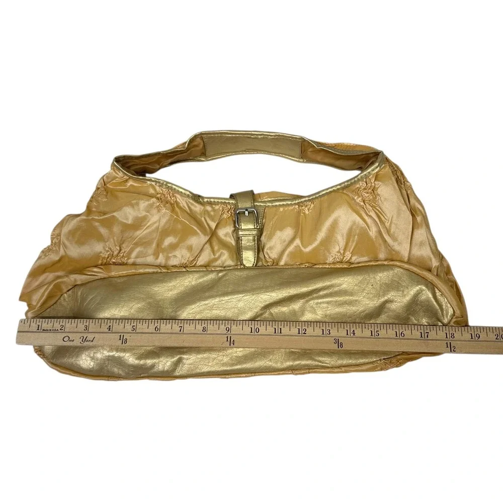 NWT‎ Chateau Shoulder Bag Womens Gold Satin Hobo Purse Ruched Metallic Evening